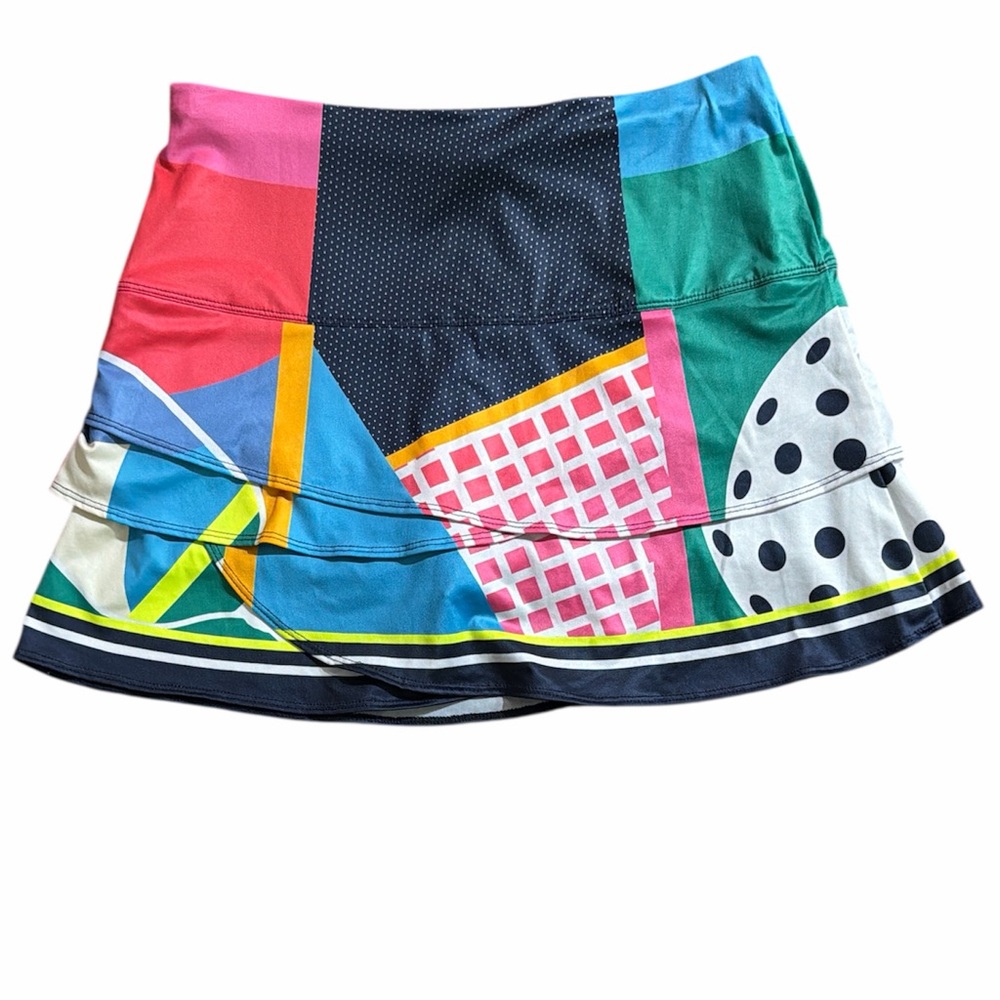 Lucky In Love Women Medium Colorful Geometric Elastic Waist Lined Tennis Skirt - Picture 2 of 9